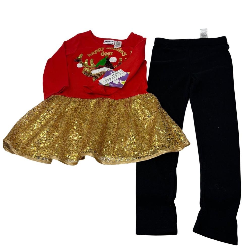 Blueberry Boulevard Girls Reindeer Sequin Tutu Dress Leggings Set Size 5